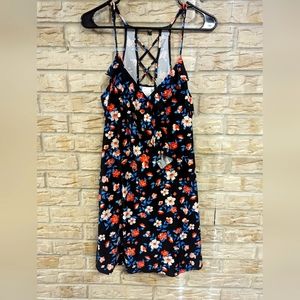 No Boundaries size XL; black coral sleeveless ruffle dress